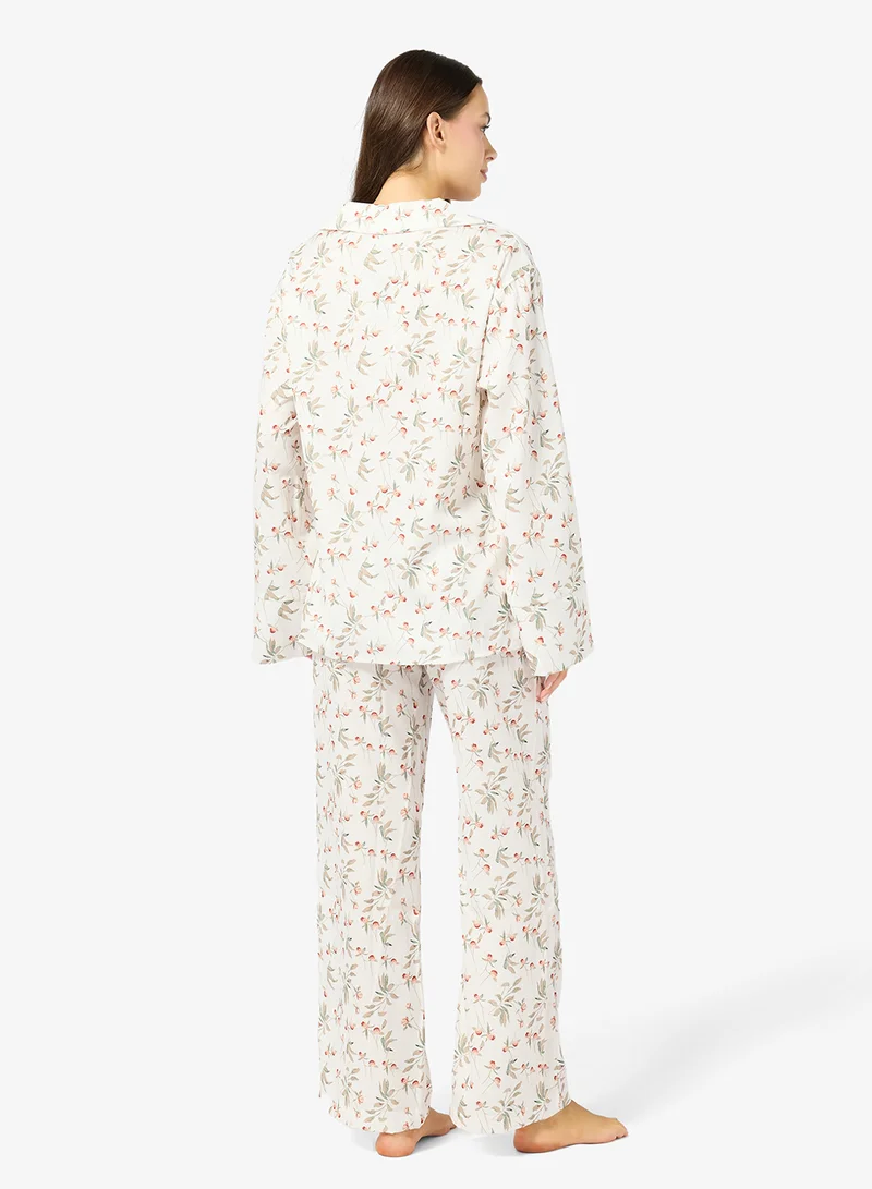 جينجر طقم بيجامة وقميص بأزرار بطبعة زهور